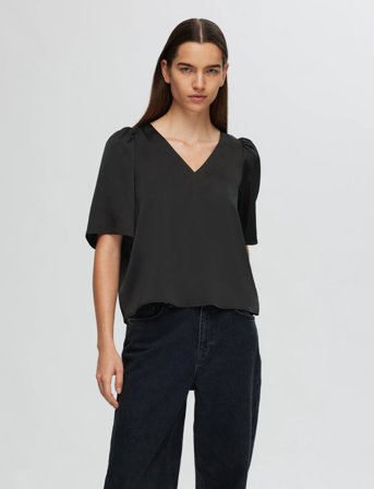 Selected Slflena 2/4 V-Neck Top D2 - Black - 34