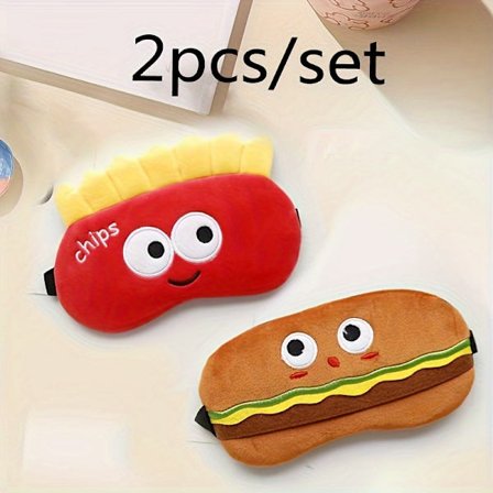 2 kpl Sarjakuva Sipsi ja Hampurilainen Pehmo Silmänaamiot - Luovat Punaiset ja Ruskeat Kuntoilutarvikkeet, Pehmeä Spandex-kangas Hauskoihin 