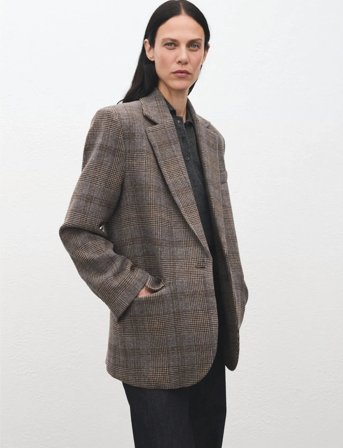 Mango Wool Check Blazer - Brown - S
