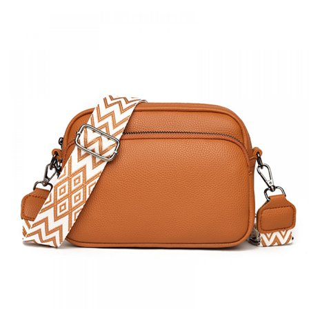 Naisten vetoketjullinen crossbody-laukku, tilava nahkainen olkalaukku, ruskea