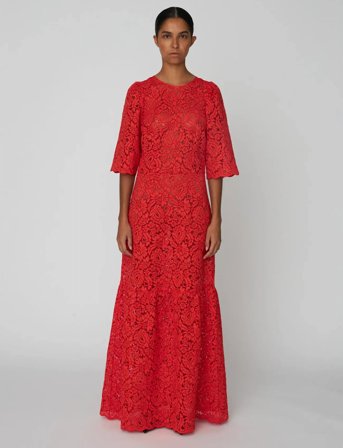 Stella Nova Heavy Lace Dress - Red - 34