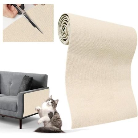 Selvklæbende kradsemåtte til katte 200x40cm Beige - DIY Skærbar vægbeskytter til sofa kompatibel med katte