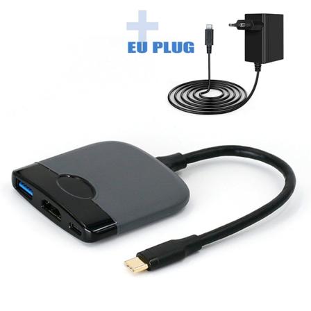Til Nintendo Type-C 3-i-én udvidelsesdockingstationskontakt Bærbar Base HD Video Converter Hub Black and gray EU plug