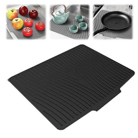 Silikon Oppvaskmatte Ekstra Stor 40x33cm Svart Dreneringskant Varmebestandig For Kjøkkenbenk (FMY)