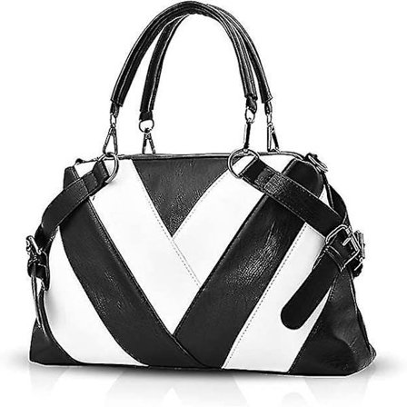 Håndtasker til damer Top-håndtag tasker til kvinder Stor crossbody taske (sort og hvid)