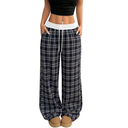 Trendy ternede damebukser med elastik i taljen, snøre og vide ben