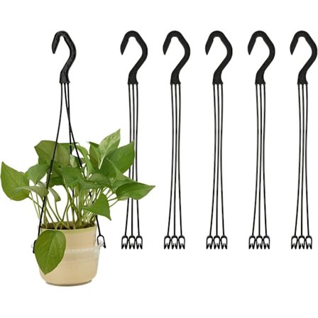 6 Stykker Plastik Hængekurv Kroge Hængende Plantekasse Holder Blomsterpotte Bøjler til Udendørs og Indendørs Små Blomsterpotter, Sort