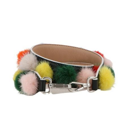 Fendi Vintage, Pre-Owned leather and pompom strap Zwart, Dames, Maat:ONE Size,leer