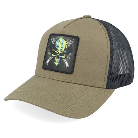 Iconic - Brun trucker Kasket - Army Skull Patch Coffee/Black A-frame Trucker @ Hatstore