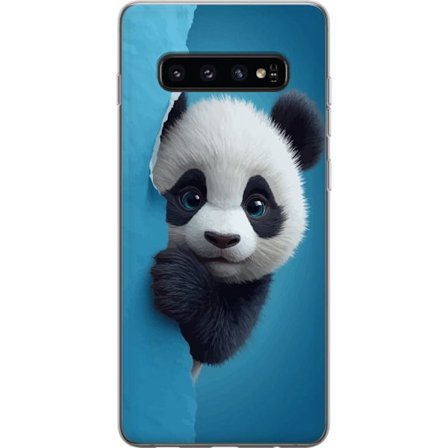 Kompatibelt Mobildeksel til Samsung Samsung Galaxy S10 Søt panda som ser ut gjennom papir i en myk 3D-illustrasjon