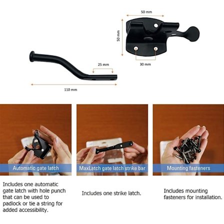 *1 stk. sort automatisk portlås, automatisk havelås, portlås, selvlåsende portlås, havelåse, ideel til havelåge*