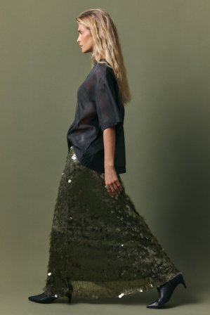 NA-KD Maxi Glitter Sequin Skirt - Lange nederdele - Grøn - M (EU 38-40)