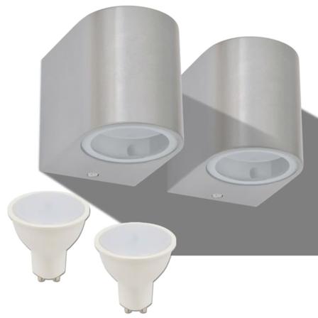 Vidaxl Utomhusvägglampa Led 2 St Rund Nedåt Silver
