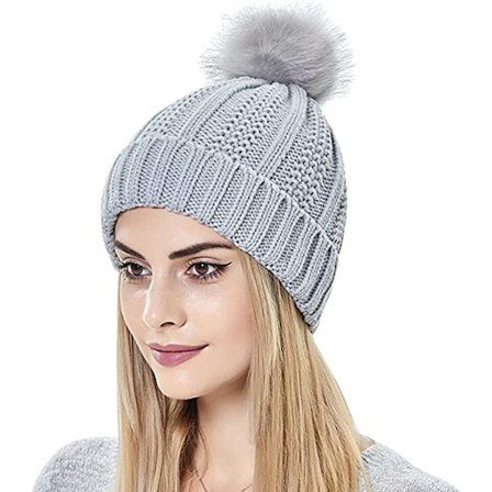 Dame Satin-foret Vinterlue med Kunstig Pels Pom Cuffed Wa