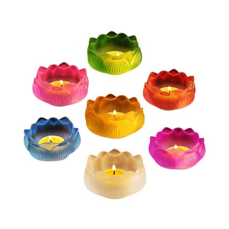 7 st Färgglada Lotus Ljusstakar i Glas för Hem, Matbord, Bröllopsfestdekoration