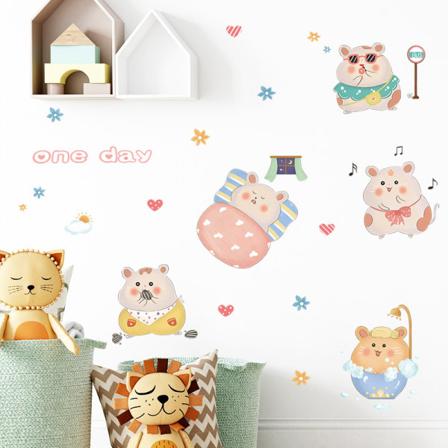Lastenhuoneen sisustustarra - Söpö hamsteri, sarjakuvatarra, seinäjuliste, kuori ja liimaa taidetarrat lapsille ja päiväkodin sisustukseen