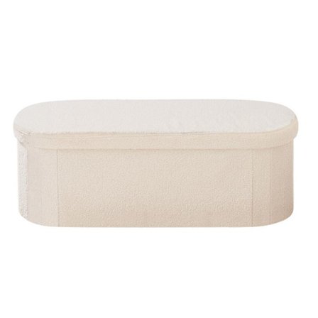 Opbevaringsbænk - DUOKU - Sammenklappelig Oval - Polstret Teddy Puf - Beige - 299,37 kg