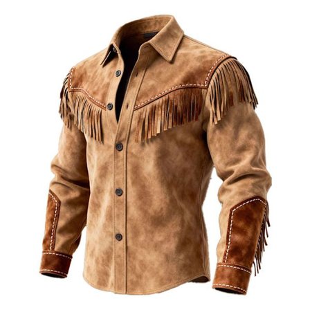 Västinspirerade skjortor för män med fransar, långärmad avslappnad skjorta med knappar