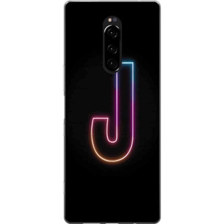 Kompatibel Mobilcover til Sony Sony Xperia 1 Minimalistisk neonbogstav J i farveskiftende lys mod sort baggrund