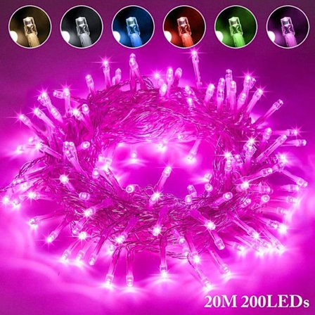 ROSNEK Lyskæde Udendørs Indendørs 200LED 20M (Lyserød) Juletrælys IP44 Vandtæt, Have Bryllupper Fester