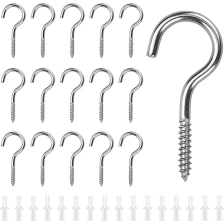 16 stk. metallskruekroker, skrue-i veggkroker, rustfrie stålskruekroker, takskruekroker, skruekroker