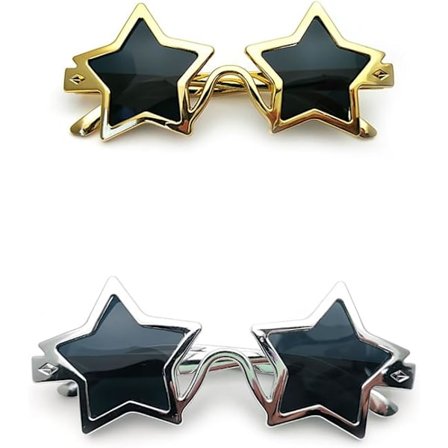 2 stk. Stjerneformede Solbriller, Pentagram Stjernebriller, PC Stjerne Party Briller
