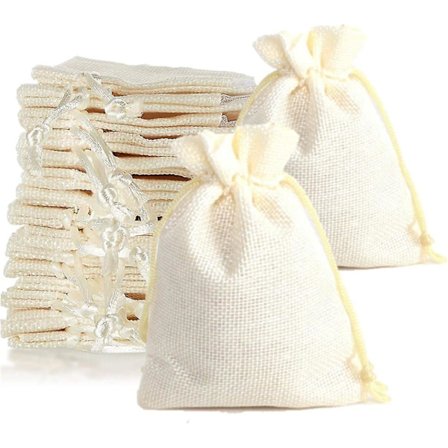 20 kappaleen pellava-hamppupussien pakkaus - Uudelleenkäytettävät juuttikankaat, joissa on kiristysnauha