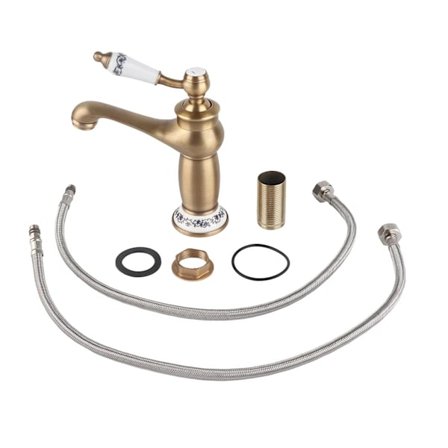 Antiikkinen kukkakuvioinen sekoitin yhdellä kahvalla kylpyhuoneen pesualtaaseen [CO]