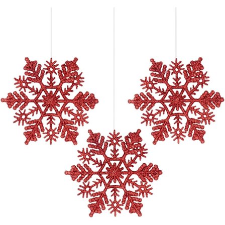 30 stk. 4''/100 mm plastik glimmer snefnug ornamenter funklende juletræspynt til bryllup, Thanksgiving (rød)