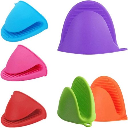 Set med 6 silikon grytlappar ugnsvantar med matlagningsgrepp, köksvärmebeständig lösning (röd orange blå grön rosenröd lila)