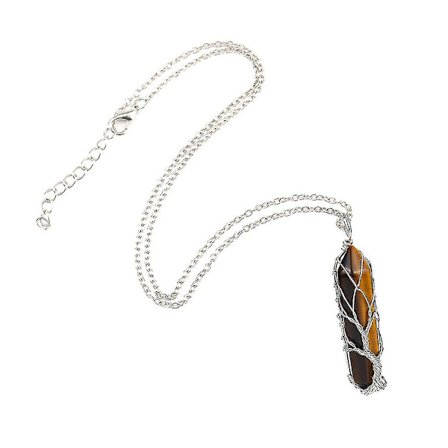 Handgjord Livets Träd, Naturlig Rå Sten Kristall Sex Prisma Halsband-26(stil5)