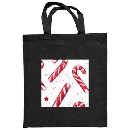 Stoffpose Julete polkagris mønster med røde og hvite striper, stjerner og snødetaljer i klassisk vinterstil.