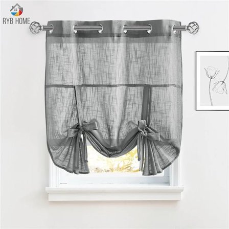 RYB HOME 1PC Tie Up Shade Grommet Sheer Curtain Modern Solid European and American Style for Kitchen Small Window