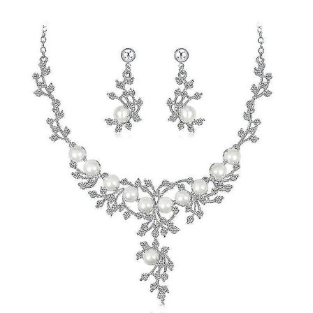 1 Sæt Halskørdel Øreringe Blomster Bryllupsgaver Brud Smykker Kvinder Imitation Perle