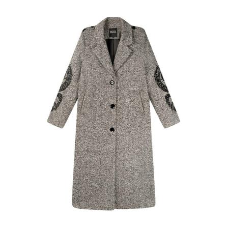 Alix The Label Long Tweed Jas , Zwart , Dames , Maat: M TrenchJass & Mantels