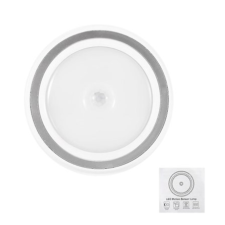 Rund LED natlys infrarød sensor lyskontrol lampe til soveværelse hjem (hvidt lys)