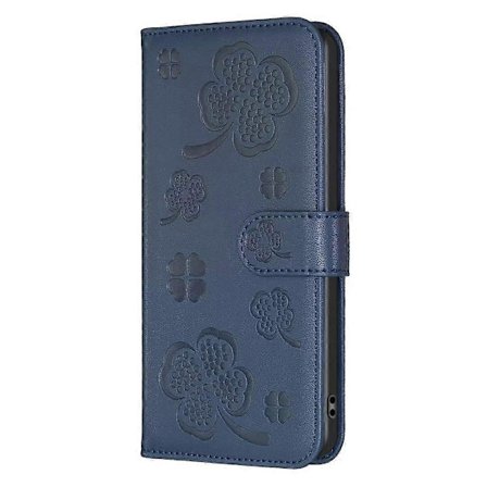 Etui til Xiaomi Redmi 9 PU Læder Flip Wallet Præget Lykkeblomst Stødsikkert Folio Med Stand Kort Holder Slots Blå (FMY)