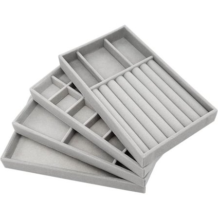 4 Stablebare Smykkeskrin, Smykkeorganisator, Skuff for Oppbevaring og Utstilling av Øredobber, Halskjeder, Ringer (GRIs)