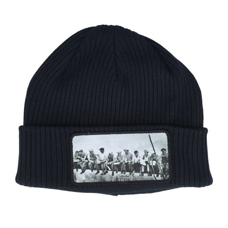 Public Domain - Nero cuff Beanie - Lunch Atop A Skyscraper Beanie Black Organic Cuff @ Hatstore