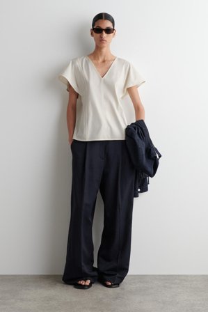 COS Women's Top De Algodón Con Mangas Pétalo in Blanco