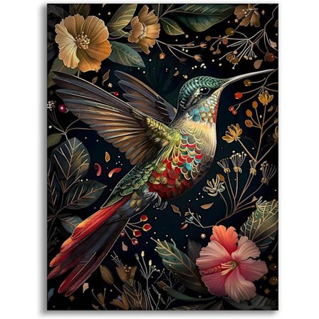 Diamantmaleri-sæt med kolibri til voksne, Diamantkunst-sæt til voksne, Ædelstensmaleri-sæt til voksne til gave, boligvægsdekoration 30*40 cm/12*16 