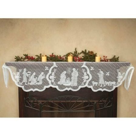 20 x 90 tum Jul Dekoration Mantel Scarf Mantel Duk Vit Jesus Spets Jul Dekorationer Bordslöpare Vinter