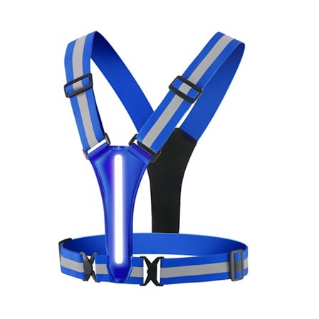 LED reflexväst, USB-uppladdningsbar, justerbar midja/axel - Blå