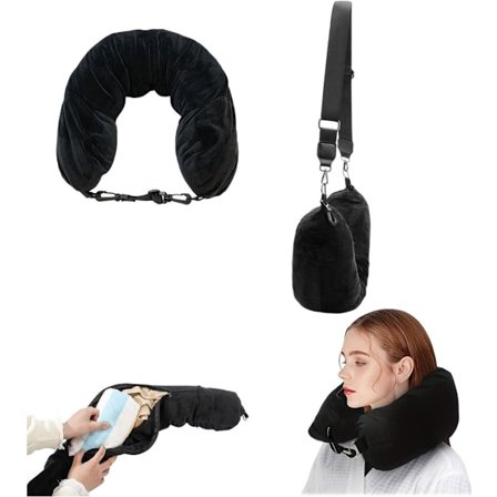 U-formad resekudde, nackkudde i skumgummi, multifunktionell kudde, hopfällbar resekudde, 80x18 cm (svart)
