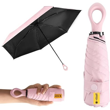Mini sammenleggbar paraply, kreativ ringhåndtak, vindtett og UV-beskyttende ultralett paraply, sammenleggbar og robust, sol- og vindtett