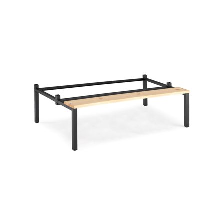 Beingestell mit Sitzbank für 3 Module, B 900 mm, Kiefer/schwarz