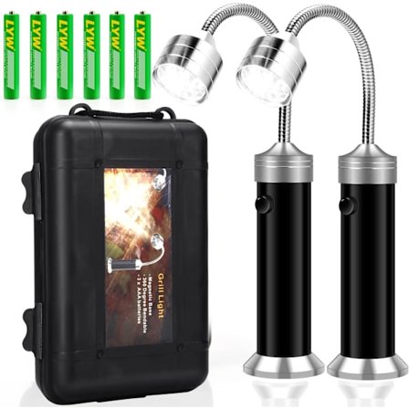 2-pak Magnetisk 360° Justerbart BBQ Grill Lys Sæt, Batteridrevet Udendørs Grill Lys (Sort)
