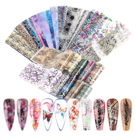 100 stk Glitter-klistremerker for negler, vann-dekaler, tånegler, neglfolie, lim, blandet farge 20x4cm Mixed color 20x4cm
