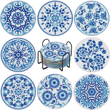 8 stk Mandala Diamant Maleri Kopunderlag Kompatibelt med DIY Kunst, Varmeisolering og Hjemme- og Festdekoration