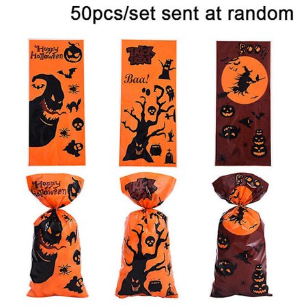 50 st Halloween Spöke Godis Snacks Påse Med Band Halloween Dekorationsmaterial [YJD]